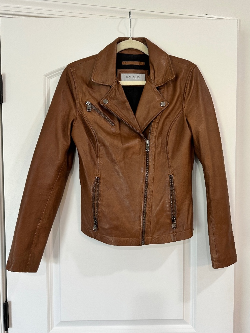 Andrew Marc by Marc New York Leather Moto Jacket - Womens size M - Camel Brown